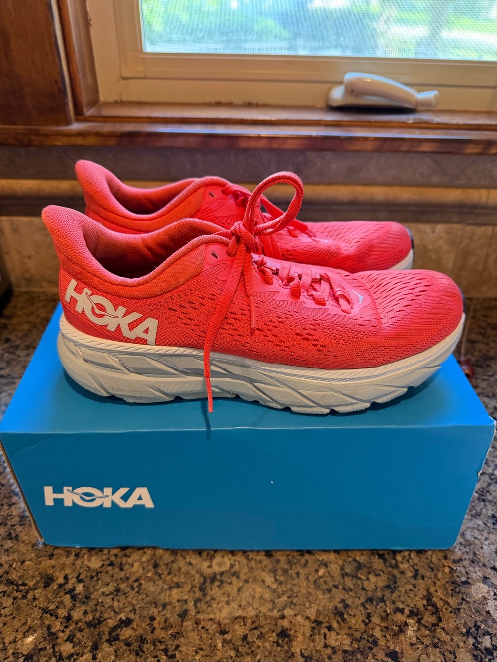 Hoka Coral Pink and White Women's Running Sneakers